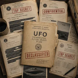 Declassified UFO files documents with TOP SECRET and CONFIDENTIAL stamps