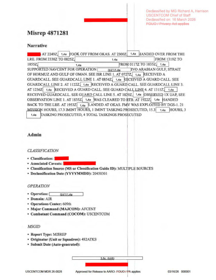 DOW-UAP-D63, Mission Report, Strait of Hormuz, October 2020