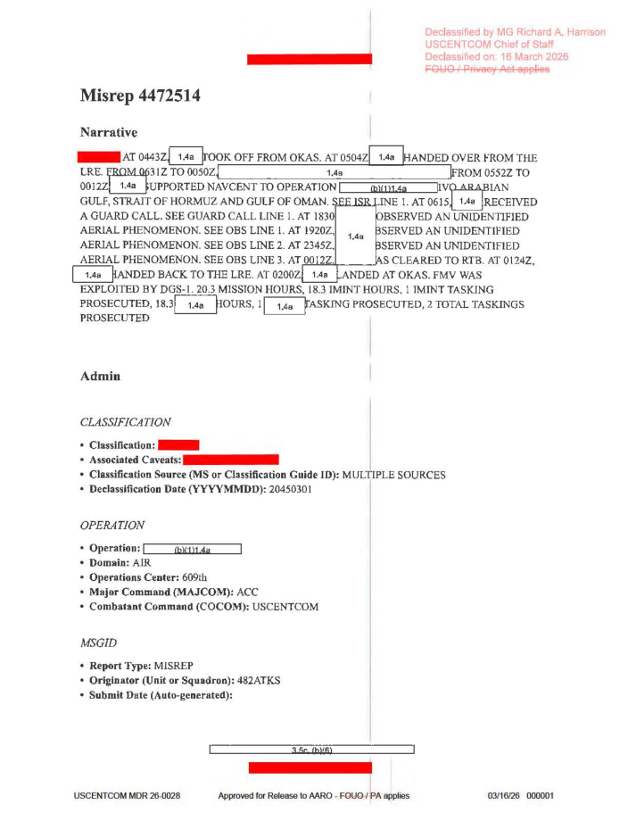DOW-UAP-D65, Mission Report, Persian Gulf, July 2020