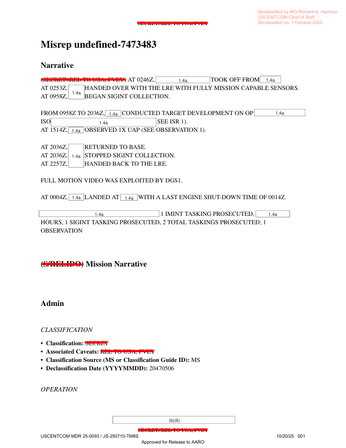 DOW-UAP-PR19, Unresolved UAP Report, Middle East, May 2022