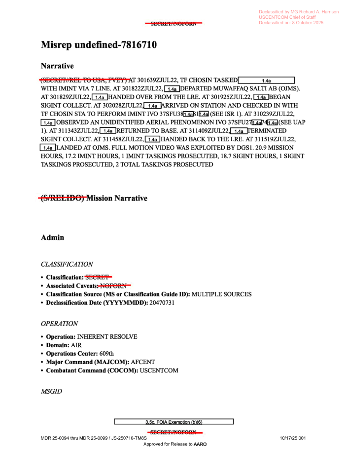 DOW-UAP-PR22, Unresolved UAP Report, Syria, July 2022
