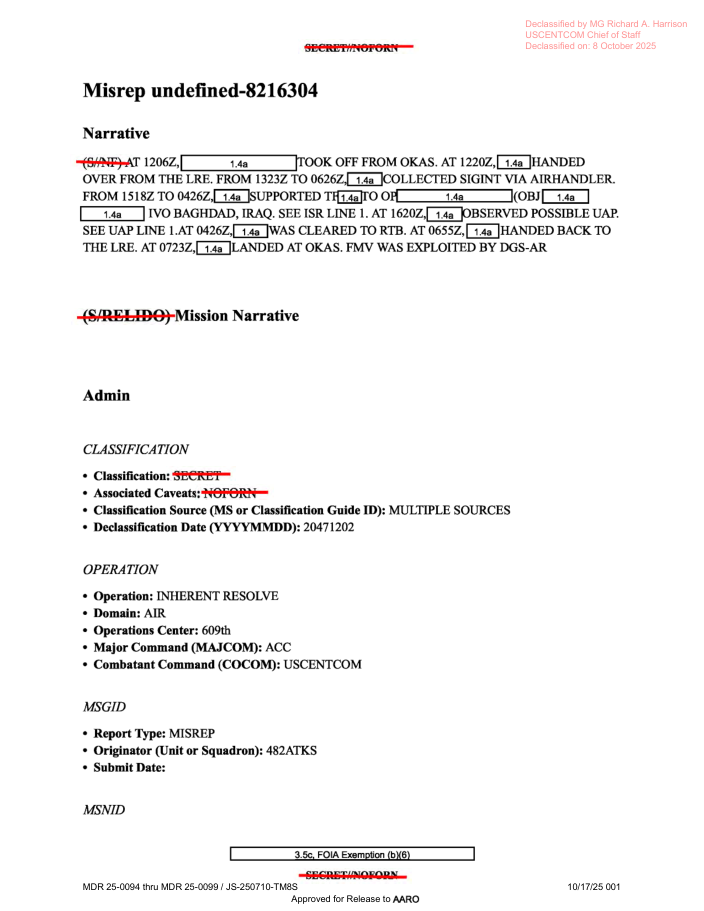 DOW-UAP-PR23, Unresolved UAP Report, Iraq, December 2022