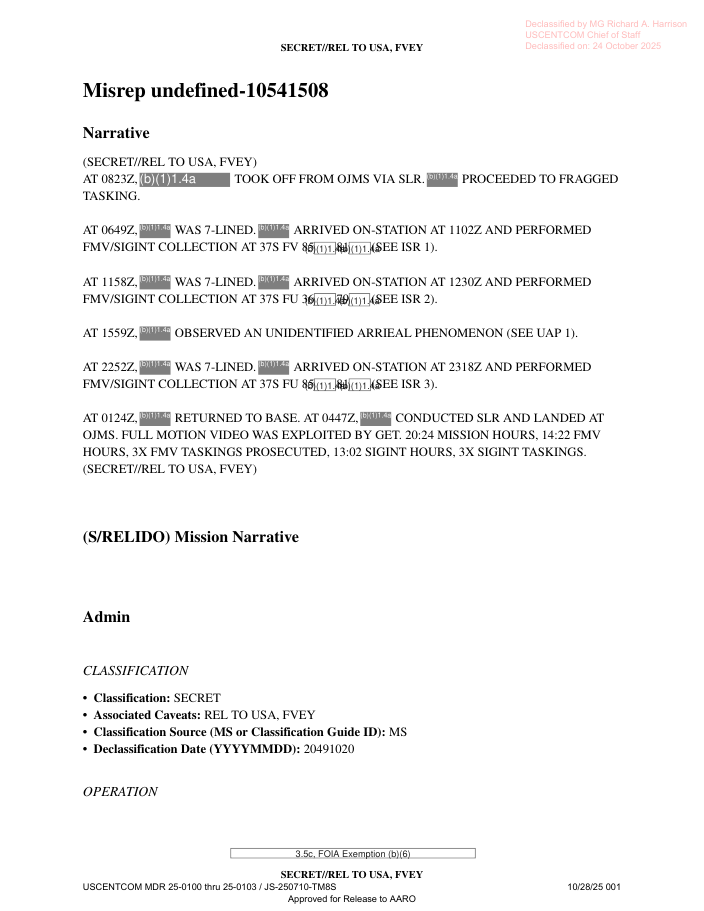 DOW-UAP-PR33, Unresolved UAP Report, Syria, October 2024