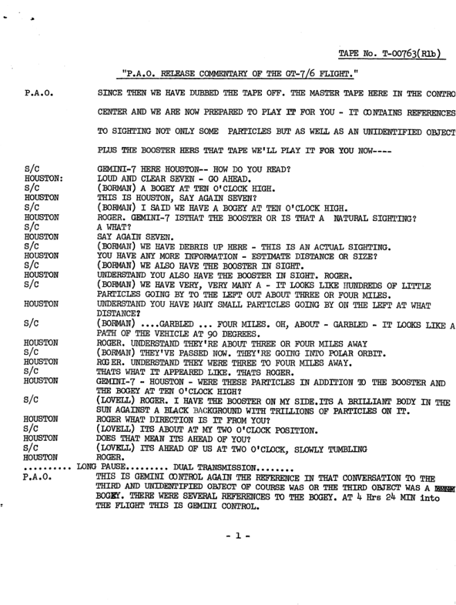 Cover of NASA-UAP-D3, Gemini 7 Transcript, 1965