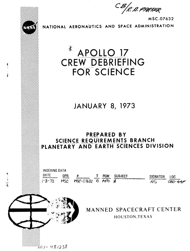 Cover of NASA-UAP-D5, Apollo 17 Crew Debriefing for Science, 1973