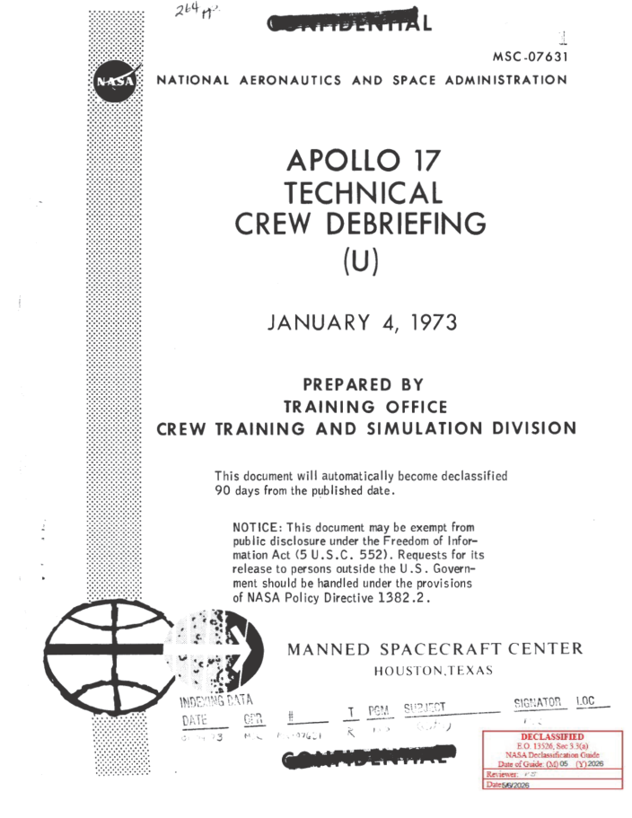 Cover of NASA-UAP-D6, Apollo 17 Technical Crew Debriefing, 1973